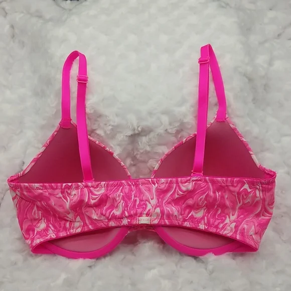 PINK Victoria's Secret 36D Pink and White Marble Swirl T-shirt Lightly Lined Bra - Picture 2 of 7
